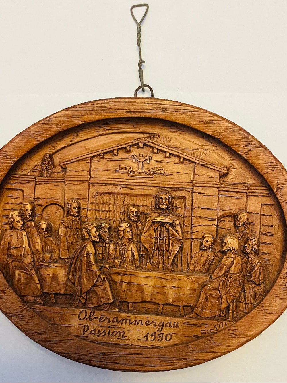 Vintage-Last Supper-Oberammergau-Germany-1990 Passion-3D wood carving plaque